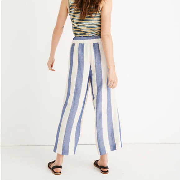 NWT Madewell Huston Pull On Pant Linen Navy Stripe - Picture 3 of 6